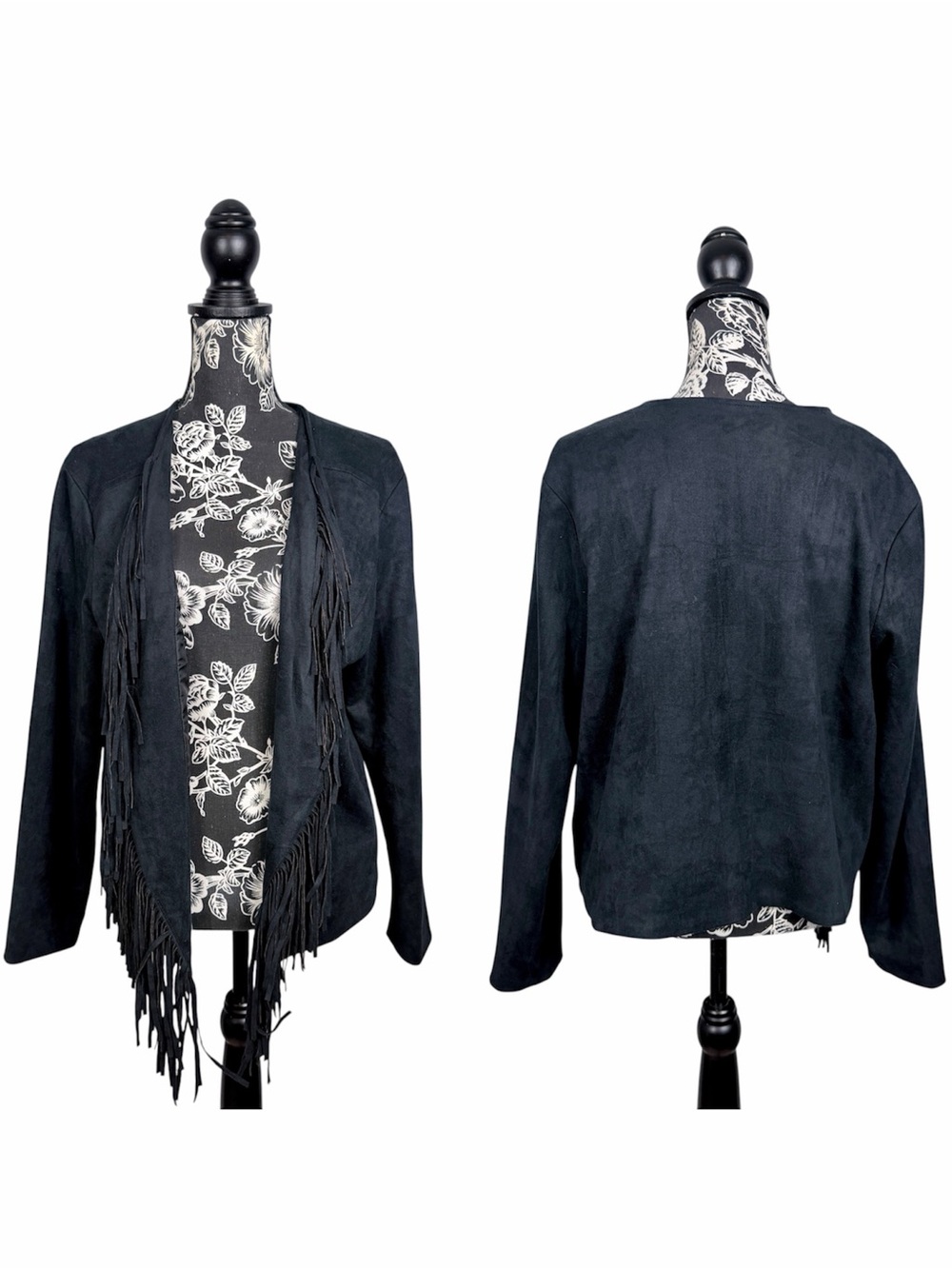 Hot in Hollywood black faux suede vintage fringe jacket size large